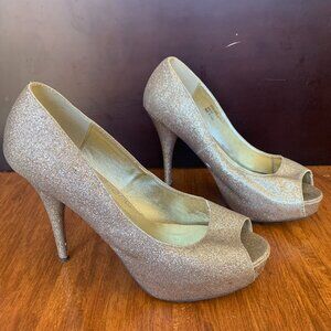 Steve Madden Gold Glitter Sparkly Peep Toe Heels